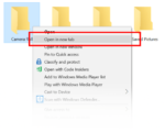 Showing a folder’s context menu in File Explorer. Open in a new tab is highlighted.