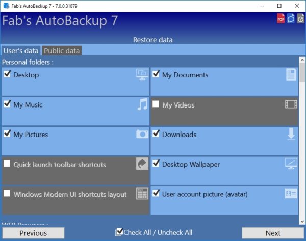 How to restore profile from Fab's AutoBackup 7 Pro