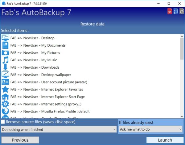 How to restore profile from Fab's AutoBackup 7 Pro